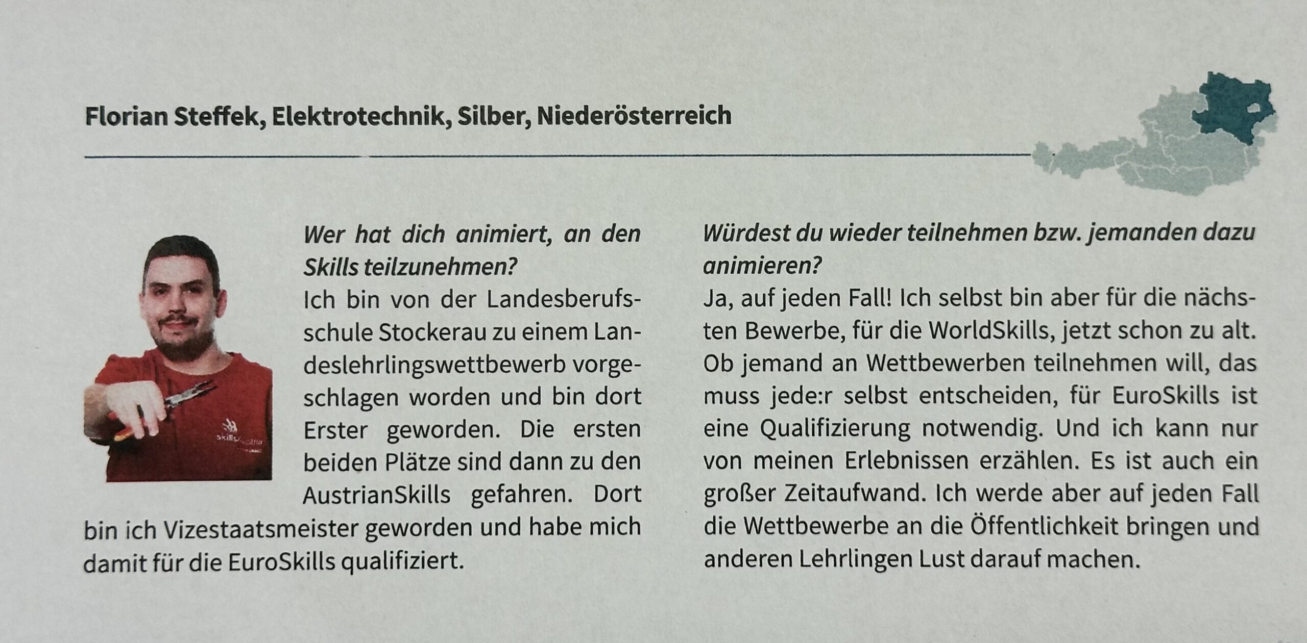 Florian Steffek, Zweitplazierter des Lehrlingswettbewerbes